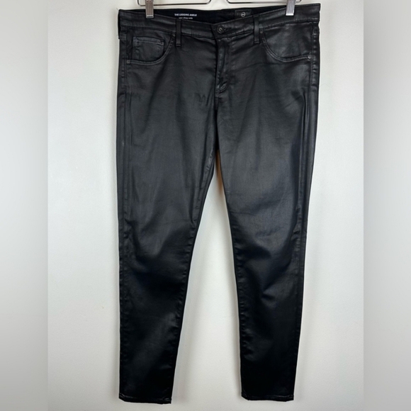 Ag Adriano Goldschmied The Legging Ankle Jean Faux Leather Super Skinny Black 27 - Picture 3 of 5